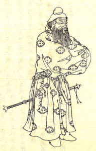 Takeshiuchi-no Sukune was Japanese politician and a legend in the early stages of Yamato Imperial Court. This picture was drawn by Kikuchi Yosai(菊池容斎) who was a painter in Japan.