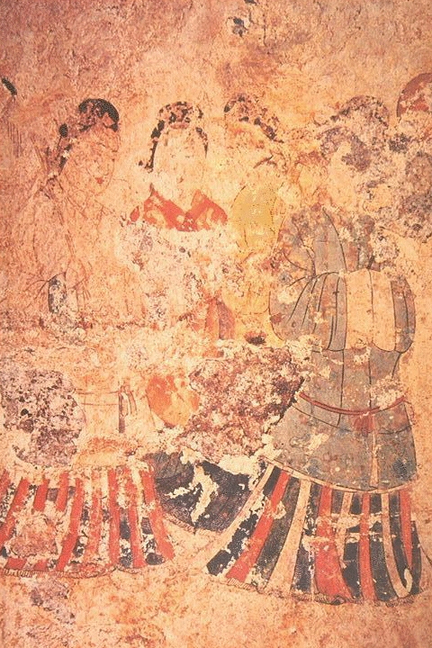 Mural from Takamatsuzuka Tomb, Asuka period, 7th century.